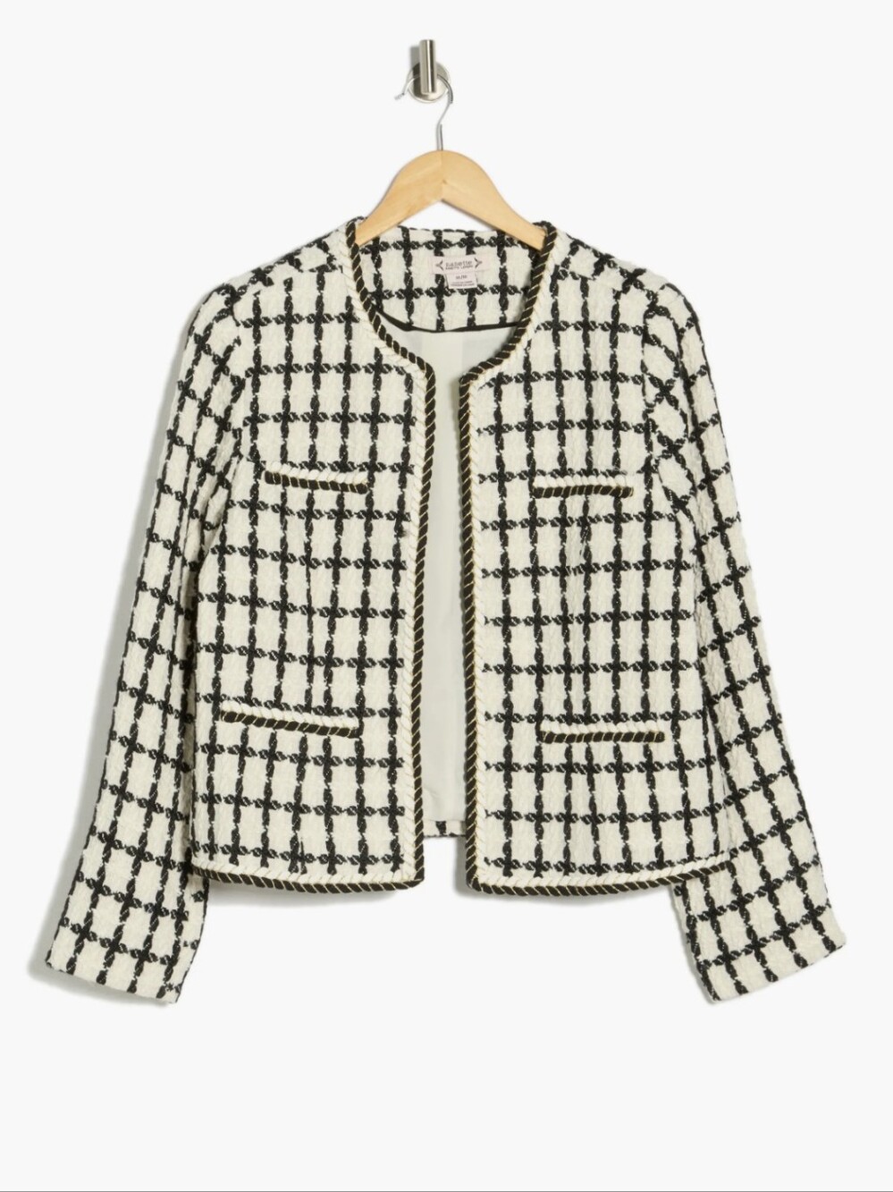 NWT Nanette Lepore Windowpane Boucle Black, White And Gold Jacket Size S